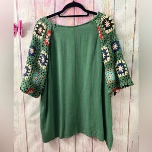 Umgee Forest Green Crochet Sleeve Blouse